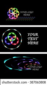 Neon fen-fire logo set, black background