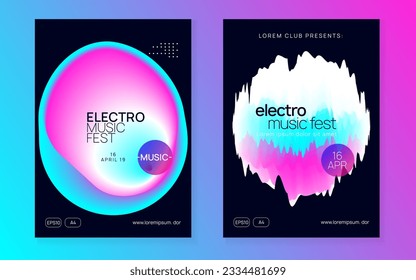 Neon Fest. Club And Exhibition Concept. Wavy Art For Cover. Memphis Pattern For Magazine Vector. Linear Trance Party. Purple And Blue Neon Fest