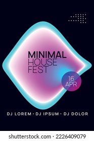 Festival Neon. Forma De Baile Y Concierto. Patrón Elegante Para El Concepto De Invitación. Volante Electrónico Lineal. Divertido Glitch Para La Revista. Púrpura Y Azul De Neón