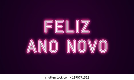 Neon festive inscription for Portuguese Christmas. Vector illustration of Feliz Natal that means merry Christmas text in Neon style with backlight, Pink and White colors. Isolated glowing lettering for decoration