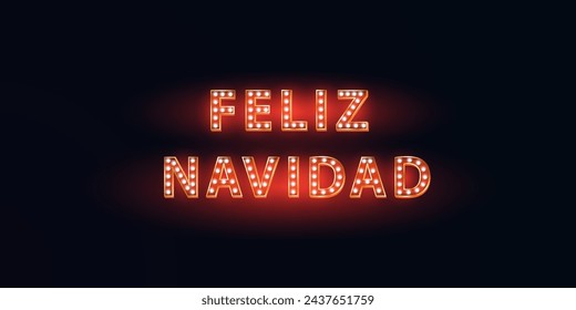 Neon festive inscription for Spanish Christmas. Vector illustration of Feliz Navidad text in Neon style with backlight,