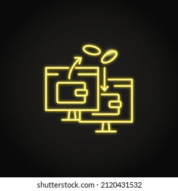 Neon financial transaction icon in line style. Money transfer symbol. Vector illustration.
