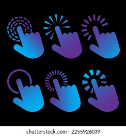 neon finger cursors on Black background. Digital technology background. Vector illustration.