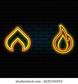Conjunto de iconos de llama de fuego de neón. icono de llama de fuego. estilo de neón. Logotipo abstracto creativo del fuego.