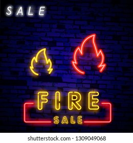 Neon fire icon. Elements of Eco in neon style icons. Simple neon flame icon for websites, web design, mobile app, info graphics. Vector illustration in neon style. Word: FIRE in light style.