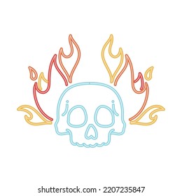 neon fire skull over white