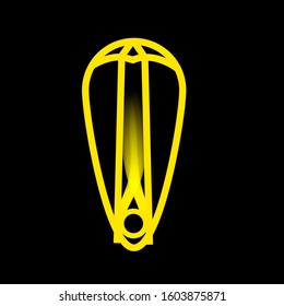 Neon fire yellow line art sacral geometry contour symbol icon in modern style. Can be used for fluent design poster, tattoo concept, electronic music technology cover, flyer, logo, t-shirt print.