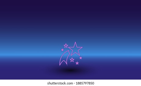 Neon fireworks symbol on a gradient blue background. The isolated symbol is located in the bottom center. Gradient blue with light blue skyline