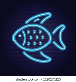 Neon fish emblem vector illustration