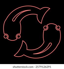 Neon fish goby two moves in circle red color vector illustration image flat style