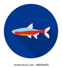 Neon fish icon flat. Singe aquarium fish icon from the sea,ocean life long shadow.