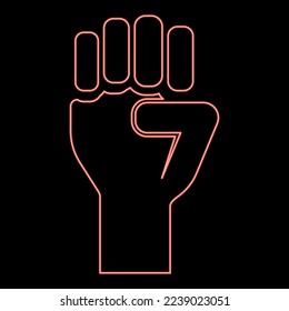 Neon fist up Concept of freedom fight revolution power protest red color vector illustration image flat style light