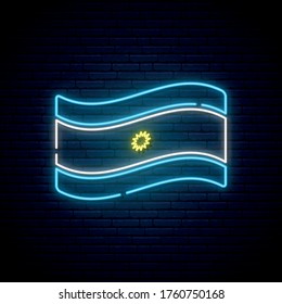 Neon flag of Argentina. Argentine Declaration of Independence anniversary. National public holiday. Vector illustration.