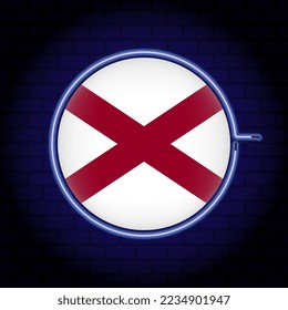 Neon flag of the state of Alabama. Vector illustration.