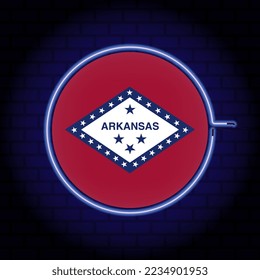 Neonflagge des Bundesstaates Arkansas. Vektorgrafik.