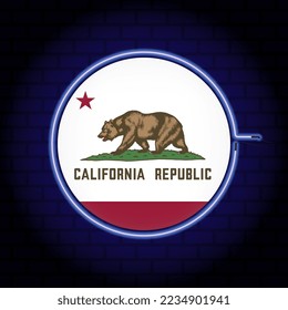 Bandera neón del estado de California. Ilustración vectorial.