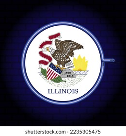 Neon flag of the state of Illinois. Vector illustration.