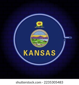 Neon flag of the state of Kansas. Vector illustration.