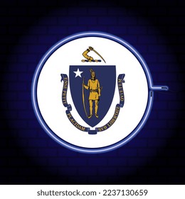 Neon flag of the state of Massachusetts. Vector illustration.