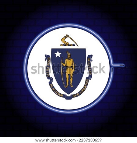 Neon flag of the state of Massachusetts. Vector illustration.