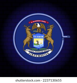 Neon flag of the state of Michigan. Vector illustration.
