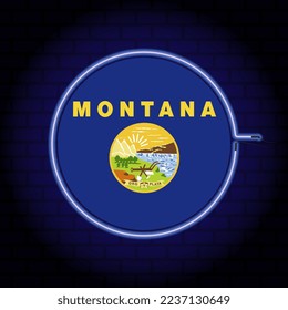 Neon flag of the state of Montana. Vector illustration.