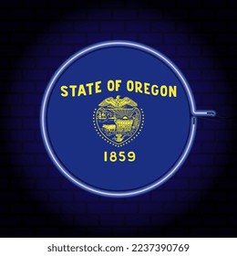 Neon flag of the state of Oregon. Vector illustration.