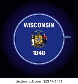 Neon flag of the state of Wisconsin. Vector illustration.