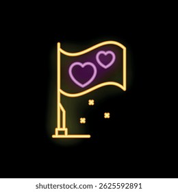 Neon flag waving with two hearts on it, great for valentine's day projects