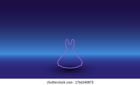 Neon flared dress symbol gradient blue background  The isolated symbol is located in the bottom center  Gradient blue and light blue skyline