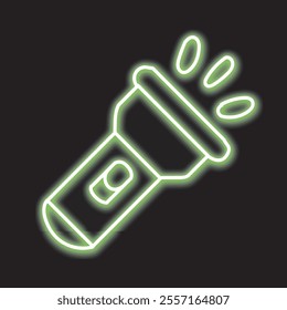 neon flashlight isolated on black background. flashlight icon with glowing neon lines. Vector illustration.