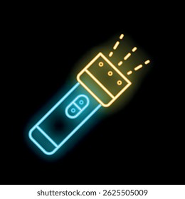 Neon-Taschenlampe leuchtet hell im Dunkeln, perfekt für Konzepte wie Beleuchtung, Suche und Finden