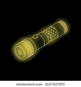 Neon flashlight shining in the dark with isometric perspective