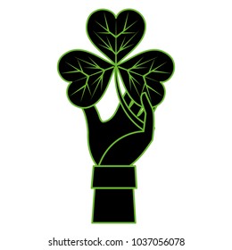 neon flat hand man with clover plant and leaves
