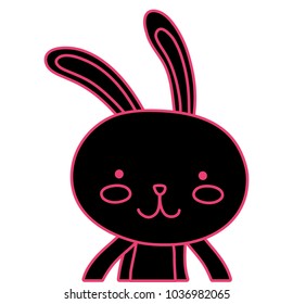 neon flat happy rabbit animal with facial expression