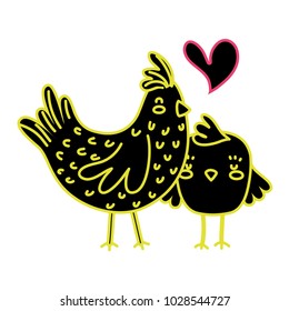 neon flat hen and chick love and family together