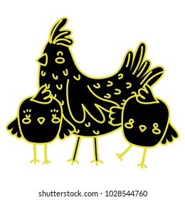 neon flat hen with chicks farm bird animals
