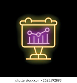 Neon flip chart with growing chart showing business success and financial growth