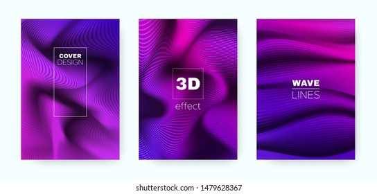 Neon Flow Poster. Headline Cover. Blue Business Background. Violet 3d Movement Halftone Gradient. Wave Poster. Minimal Cover. Business Illustration. Flow Poster. Blue Background.