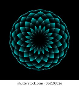 Neon flower geometrical sign isolated on black background. Vector illustration