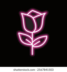 neon flower isolated on black background. flower icon with glowing neon lines. Vector illustration.
