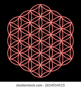 Neon flower of life Sacred geometry red color vector illustration image flat style light