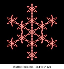 Neon flower of life Sacred geometry red color vector illustration image flat style light