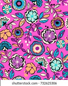 neon flower line drawing - seamless background
