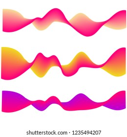 Neon flowing wave. gradient abstract shapes isolated on white. Vector set. Music, sound, electronics vibes concept