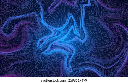Neon flowing wavy lines on black background. Abstract sound wave design for ai concept, equalizer, audio record, voice assistant. Blue, pink orange gradient curve stripes. Synthwave wireframe net
