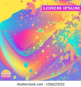 Neon fluid paint splatter artistic template design. Colorful ink explosion texture splash in yellow pink background vector. Trendy creative abstract illustration for Sticker Flyer Banner