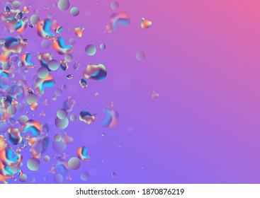 Neon Fluid Plastic Vector Blue Background. Digital Holography Illustration. Color Graphic Blob Cover. Iridescent Modern Design.