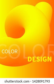 Neon fluid poster, yellow 3d spiral, modern template for cover of booklet, brochure, gradient pattern, abstract colored futuristic background. Vector banner