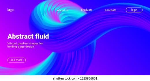 Neon Fluid Shape. Landing Page Gradient Template. Abstract 3d Poster in Futuristic Style. Wave Liquid Shape Movement for Web Design. Modern Geometric Banner with Blue and Pink Color Fluid Waves.